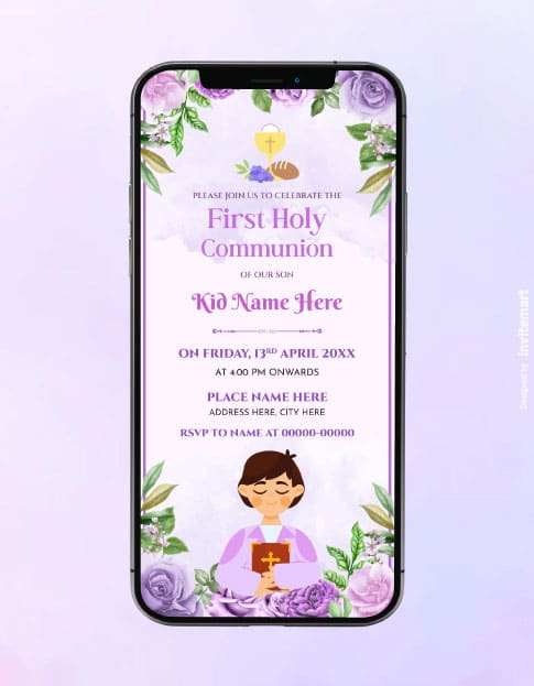 First Holy Communion Invitation Card | Peaceful Purple Theme E-Invite InviteMart First Holy Communion Invitation Card | Peaceful Purple Theme E-Invite InviteMart