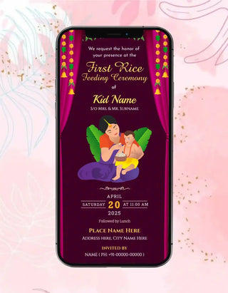 First Rice Ceremony Invitation GIF Invitation Card