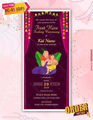 First Rice Ceremony Invitation GIF Invitation Card