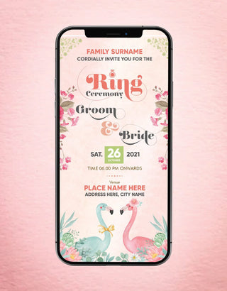 Flamingo Themed Ring Ceremony Invite 