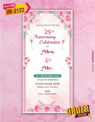 Floral 25th Anniversary Invitation Card