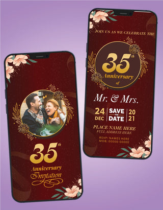 Floral 35th Wedding anniversary Invitation 