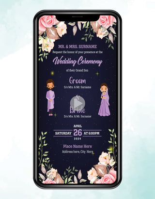 Floral Cartoon Wedding Invitation Video 