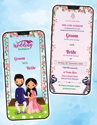 Floral Indian Couple Wedding Invitation Card 