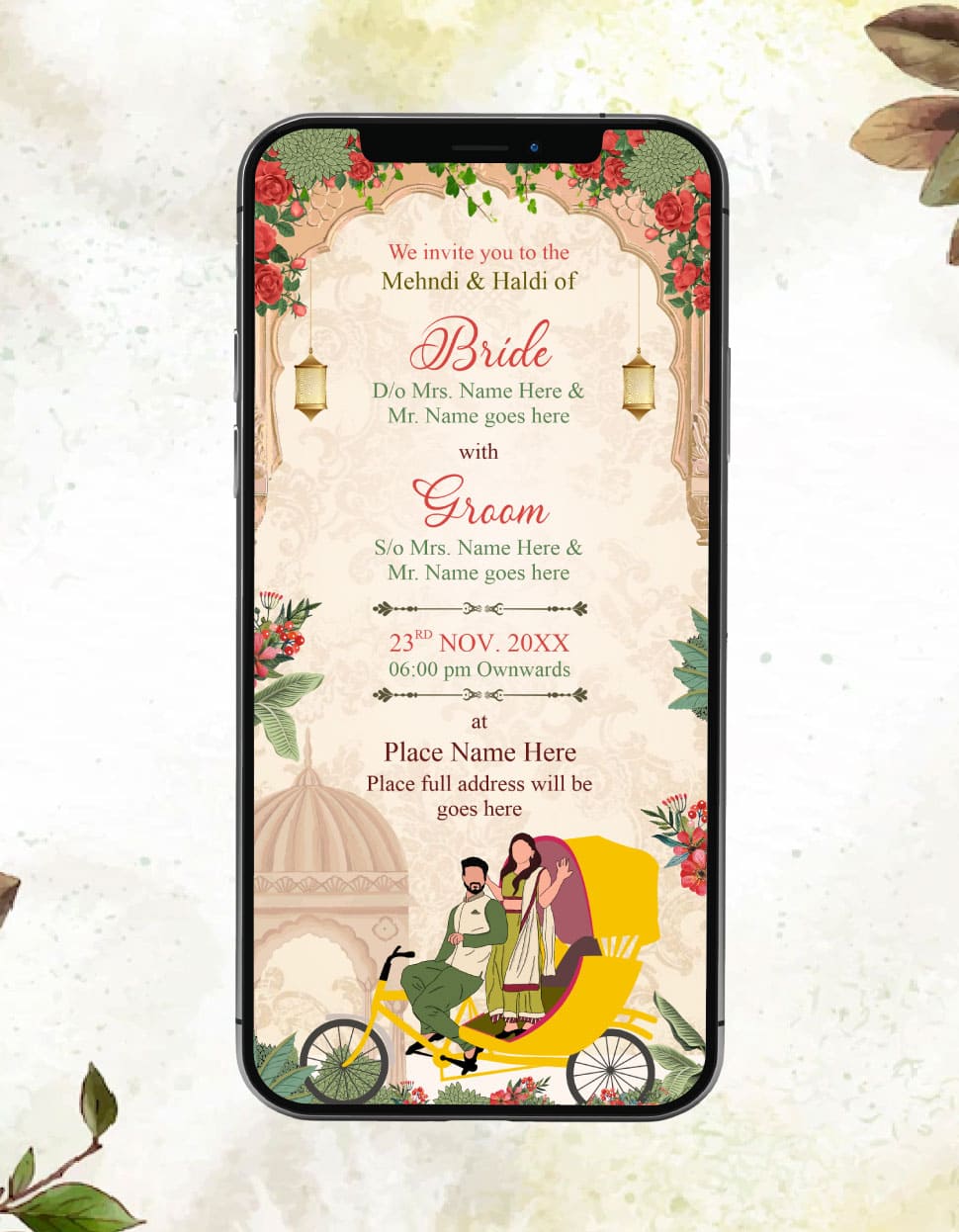 Floral Mehndi & Haldi Invitation Card | Elegant Indian Wedding Ceremon ...