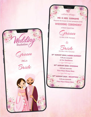 Floral Sikh Wedding Invitation Card 