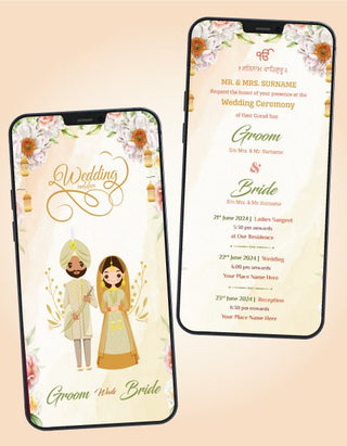 Floral Sikh Wedding Invitation with Couple | W-168