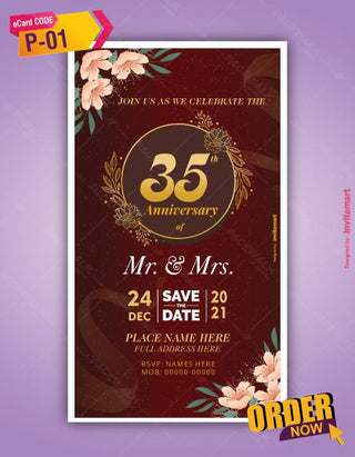 Floral 35th Wedding anniversary Invitation 