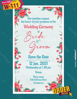 Floral Cartoon Couple Wedding Invitation