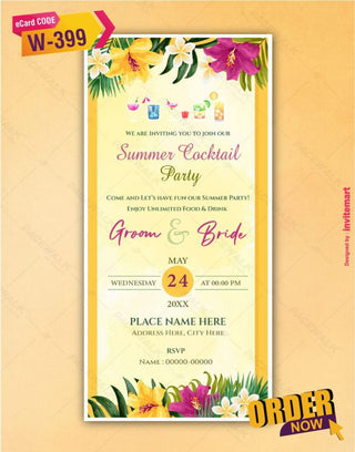 Floral Cocktail Party Wedding Invitation 