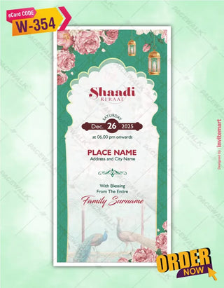 Floral Peacock Indian Wedding Invitation Card