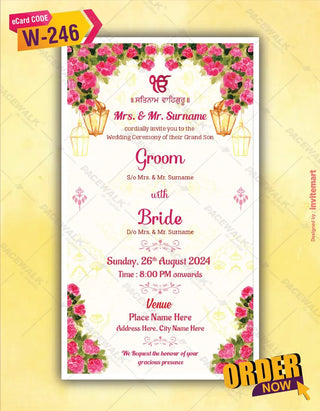 Floral Punjabi Wedding Invitation Card |