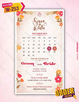 Floral Save The Date With Calendar