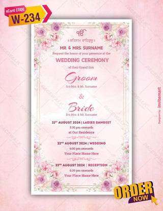 Floral Sikh Wedding Invitation Card 