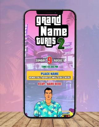 GTA Vice City Birthday Invitation 