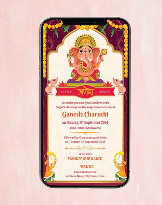 Ganesh Chaturthi Invitation Card | Traditional Ganpati Puja Digital E-Invite | GC-11