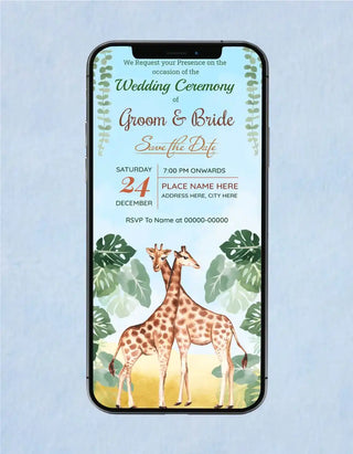 Giraffe Themed Wedding Invitation 