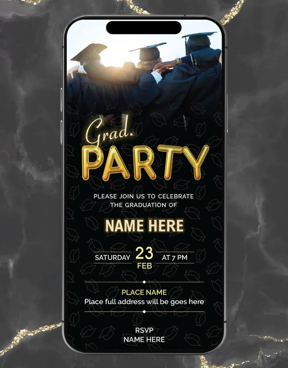 Graduation Website Invite Black & Gold Graduation Invitation | Modern Grad Party Digital eCa ...