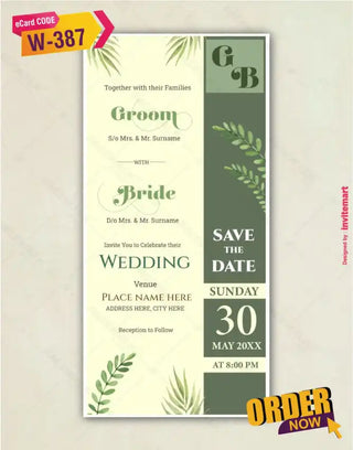 Green Leaves Wedding Invitation 