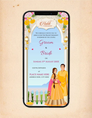 Groom And Bride Haldi Ceremony Invitation 