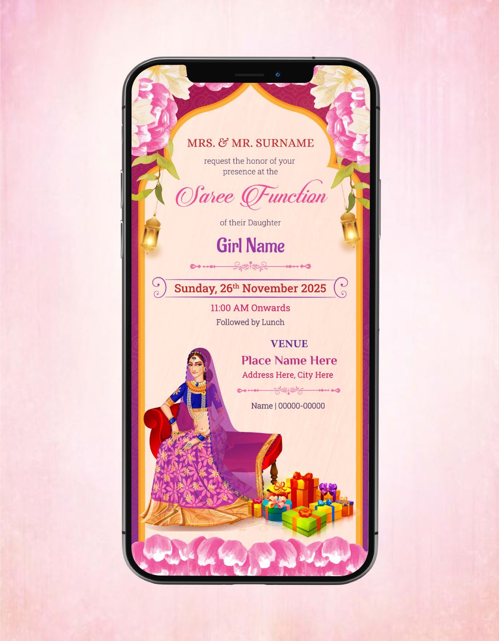 Half Saree Ceremony Invitation | Elegant Traditional Girl Function E-I ...