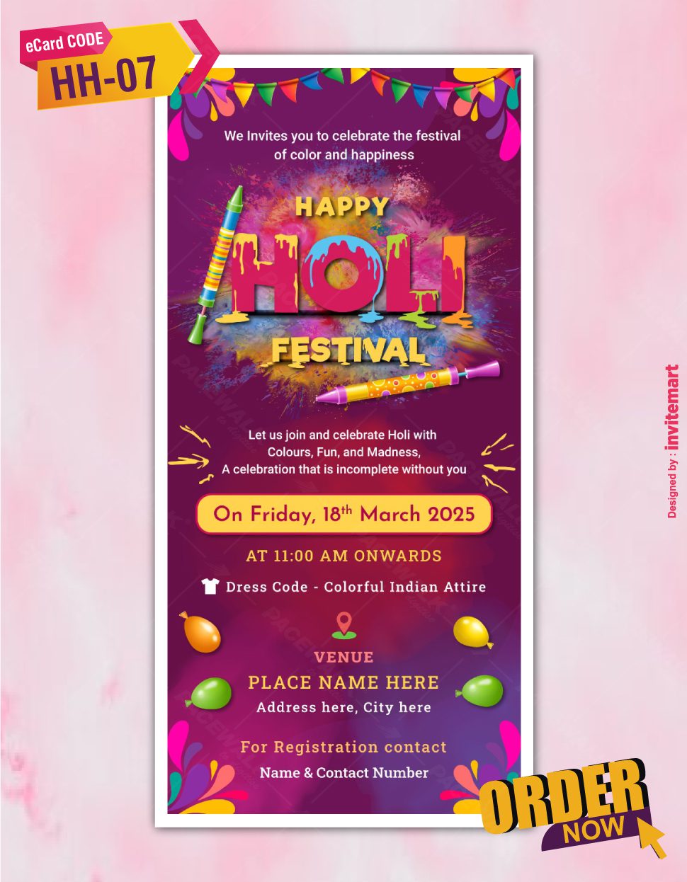 Happy Holi Festival Invitation | Color Splash Indian Attire Theme | HH InviteMart Happy Holi Festival Invitation | Color Splash Indian Attire Theme | HH InviteMart