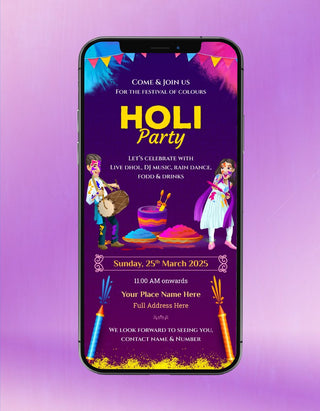 Holi Party Invitation Card 