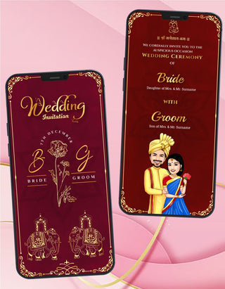 Indian Caricature Wedding Invitation Pdf Card