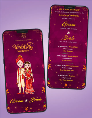 Indian Cartoon Couple Wedding Invitation Card 