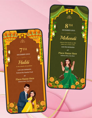 Jain Caricature Multiple Function Wedding Invitation Pdf