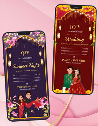 Jain Caricature Multiple Function Wedding Invitation Pdf