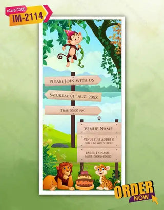 Jungle Theme Birthday Invitation Pdf Card 