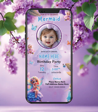 Kids Mermaid Birthday Invitation Card 