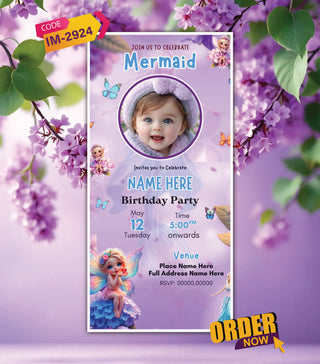 Kids Mermaid Birthday Invitation Card 
