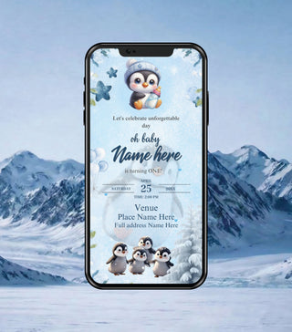 Kids Penguin Birthday Invitation Card 
