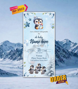 Kids Penguin Birthday Invitation Card 