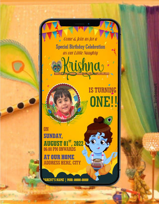 Krishna Theme Birthday Invitation