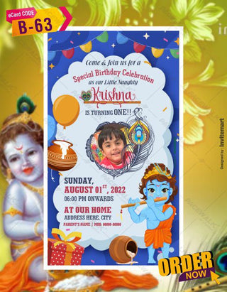 Krishna Theme Birthday Party Card 