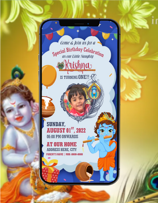 Krishna Theme Birthday Party Card 