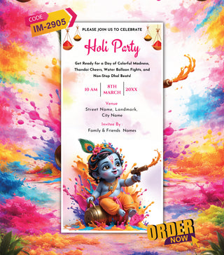 Krishna Theme Holi Party Invitation