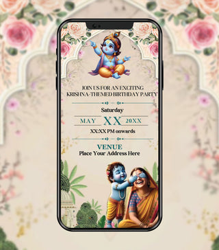 Krishna Themed Birthday Invitation Card