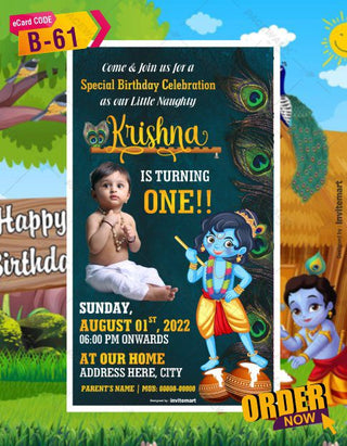 Little Krishna Birthday Theme Card