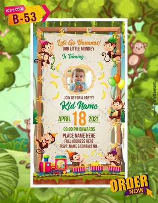 Little Monkey Birthday Invitation Template 