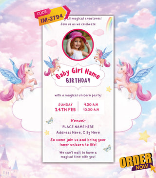Magical Unicorn Birthday Invitation Card
