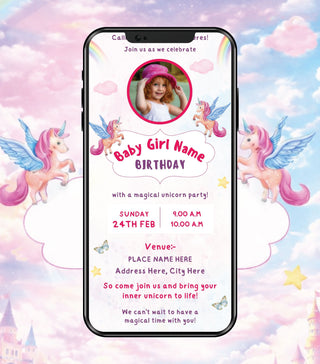 Magical Unicorn Birthday Invitation Card