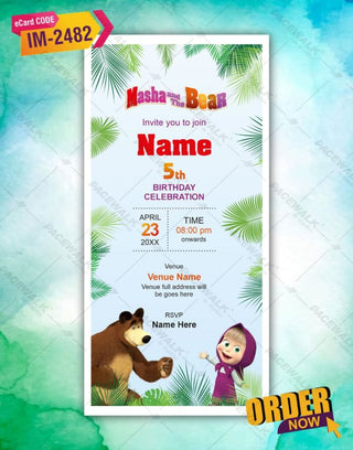 Masha And The Bear Birthday Invitation