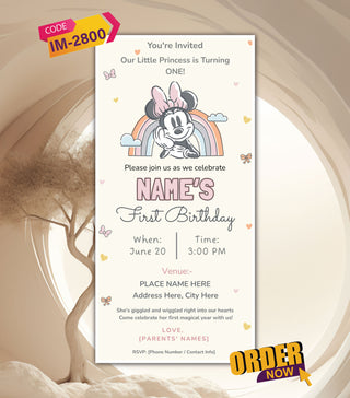 Minnie Rainbow Theme Birthday Invitation 