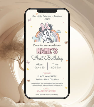 Minnie Rainbow Theme Birthday Invitation 