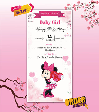 Minnie Theme Birthday Invitation Card
