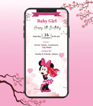 Minnie Theme Birthday Invitation Card